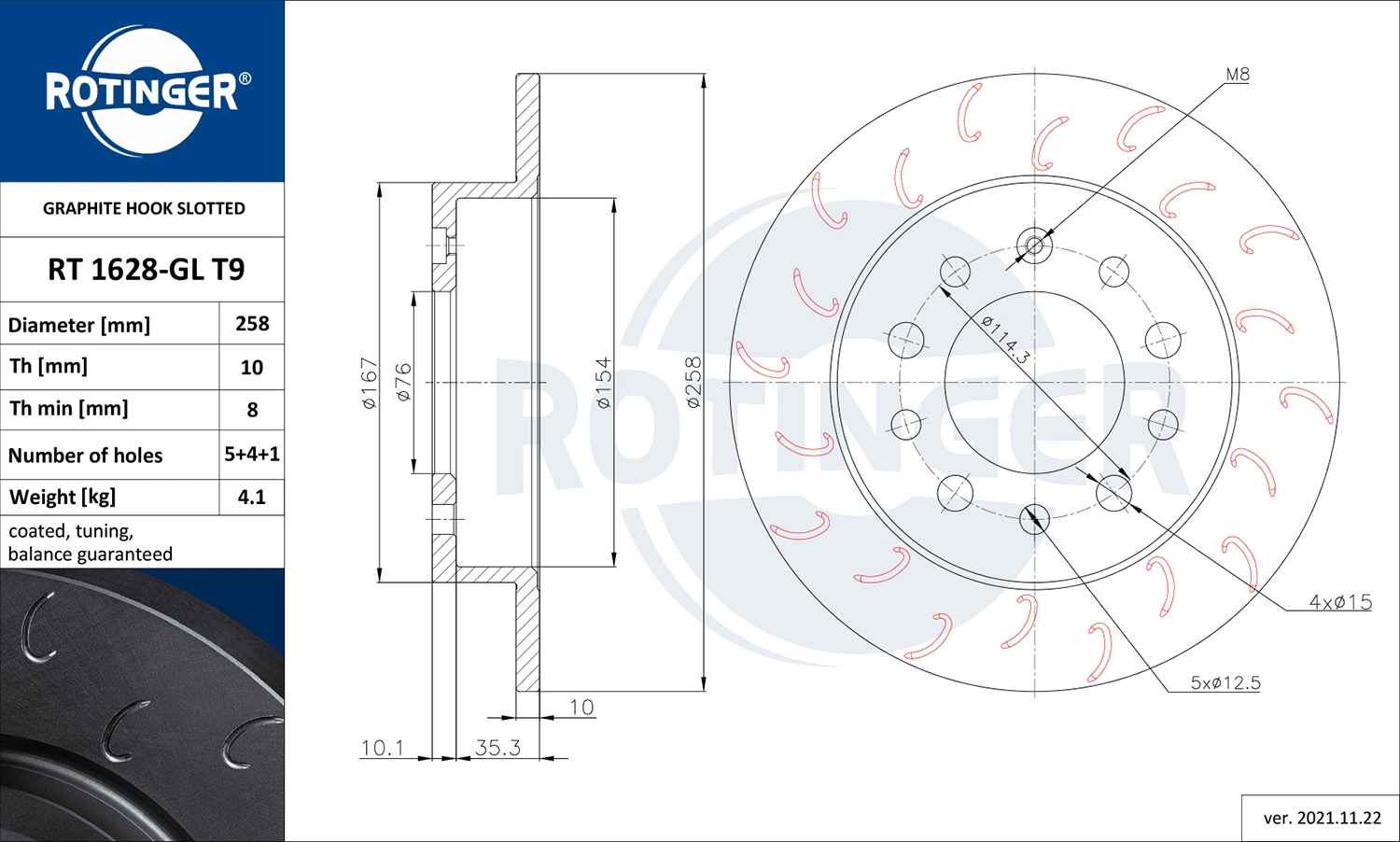 ROTINGER féktárcsa - RT 1628-GL T9 - TothCarparts
