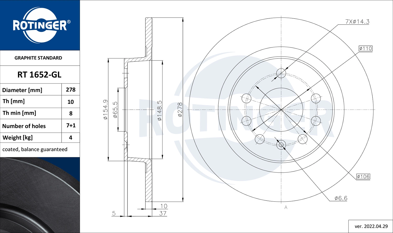ROTINGER féktárcsa - RT 1652-GL - TothCarparts