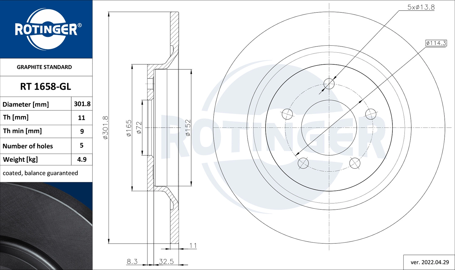 ROTINGER féktárcsa - RT 1658-GL - TothCarparts