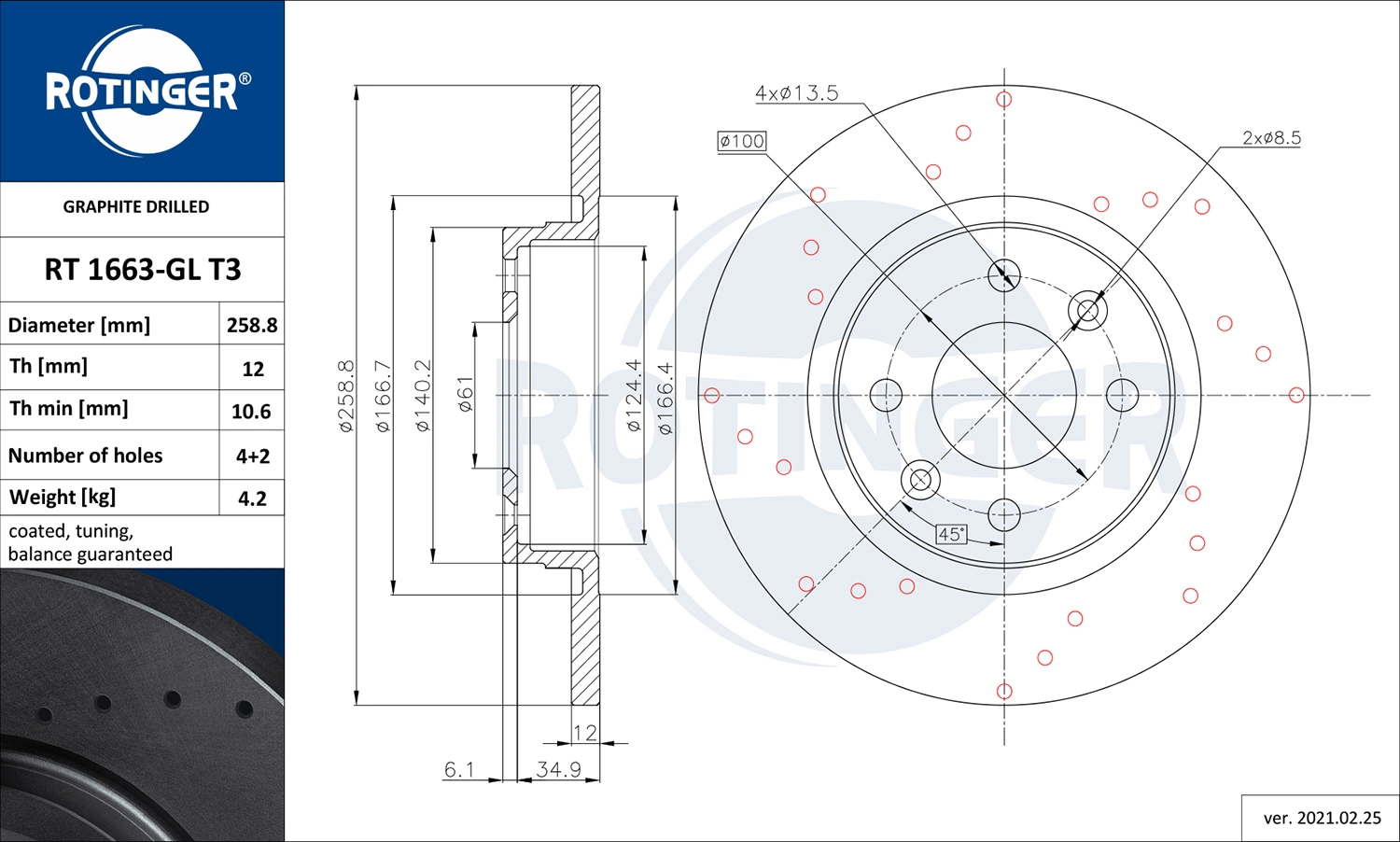 ROTINGER féktárcsa - RT 1663-GL T3 - TothCarparts