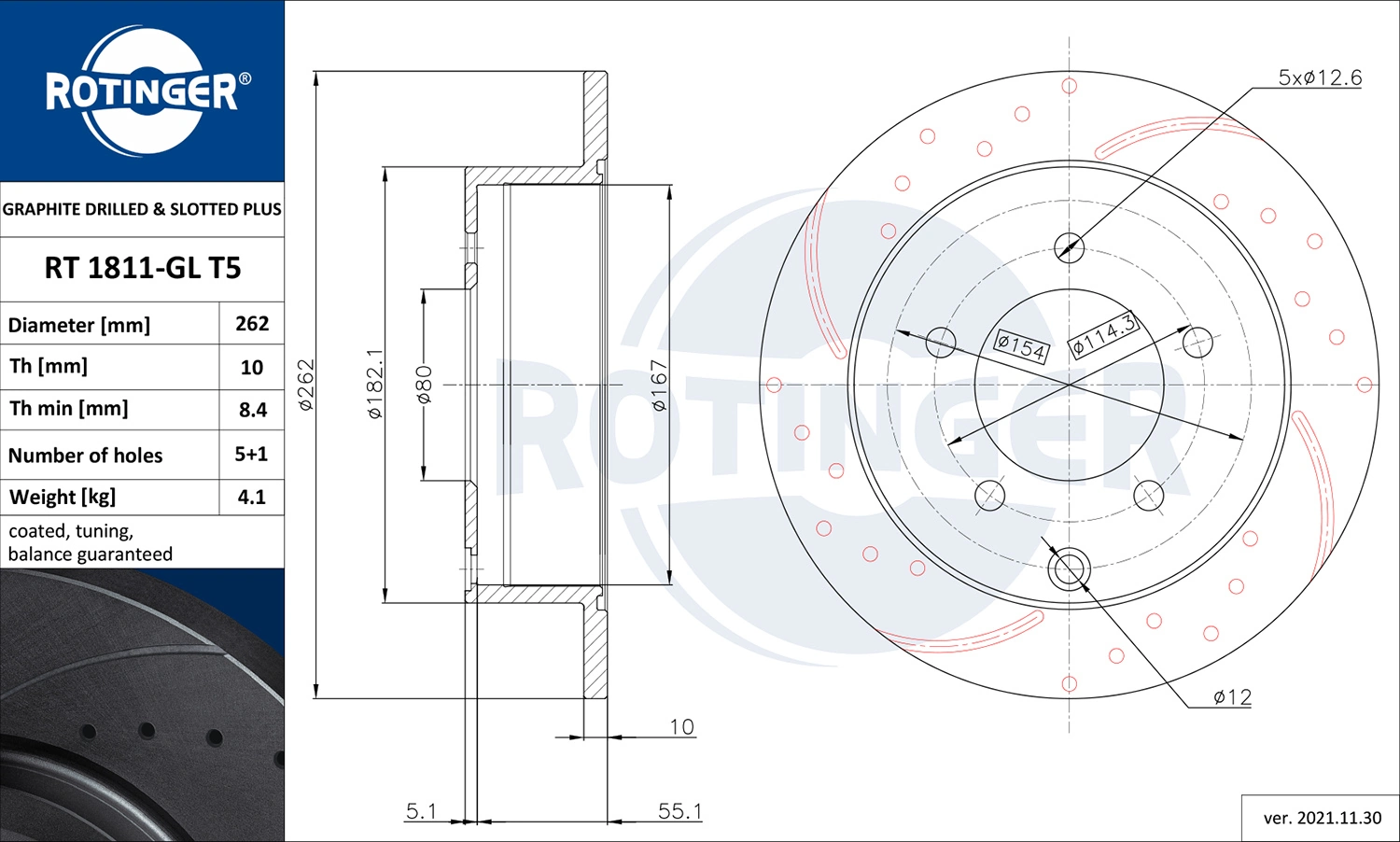 ROTINGER féktárcsa - RT 1811-GL T5 - TothCarparts