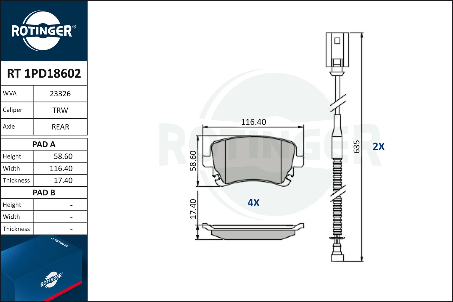 ROTINGER fékbetétkészlet, tárcsafék - RT 1PD18602 - TothCarparts
