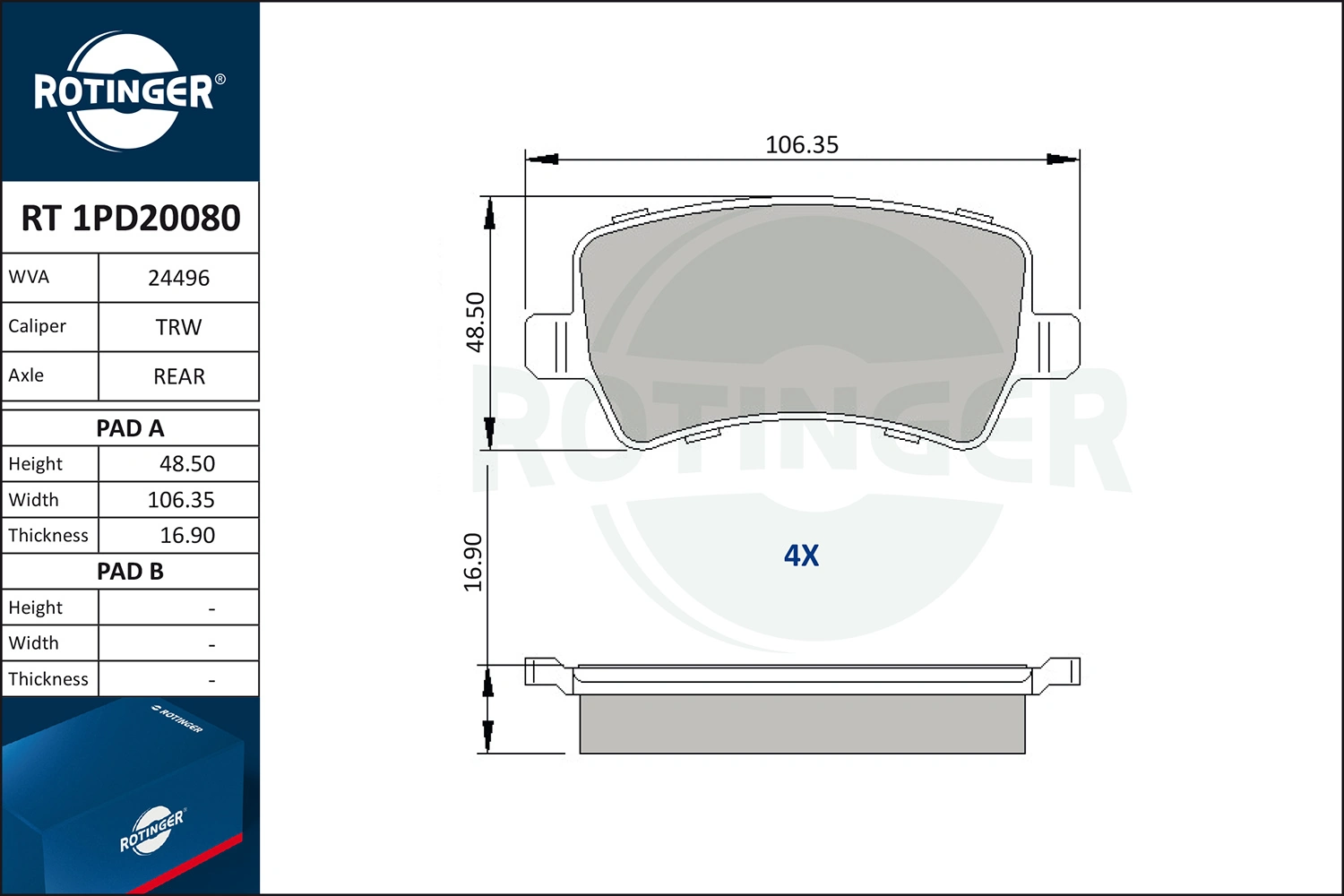 ROTINGER fékbetétkészlet, tárcsafék - RT 1PD20080 - TothCarparts