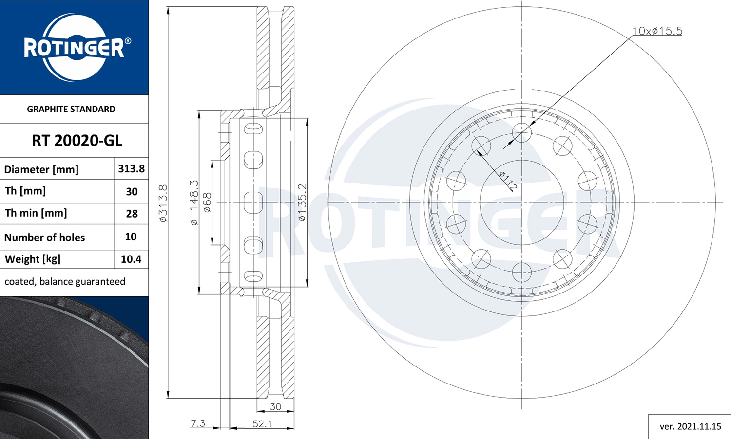 ROTINGER féktárcsa - RT 20020-GL - TothCarparts