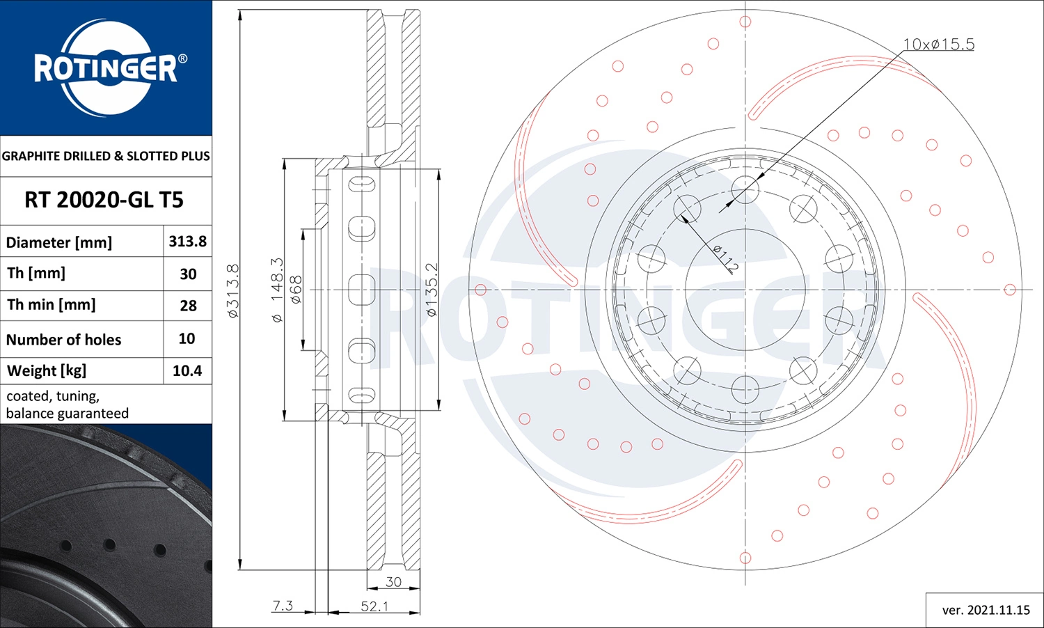 ROTINGER féktárcsa - RT 20020-GL T5 - TothCarparts