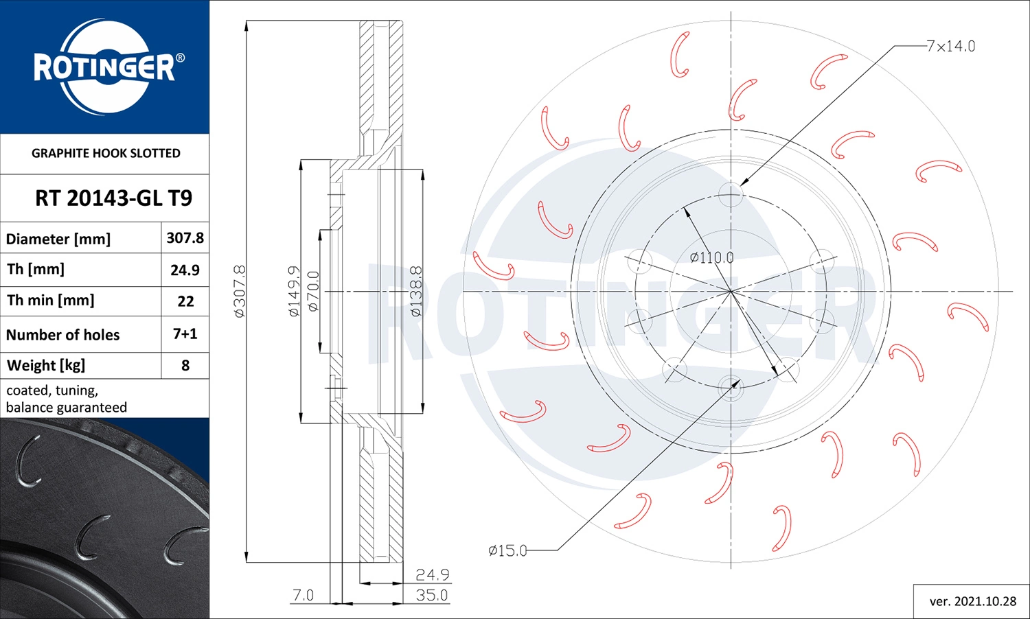 ROTINGER féktárcsa - RT 20143-GL T9 - TothCarparts