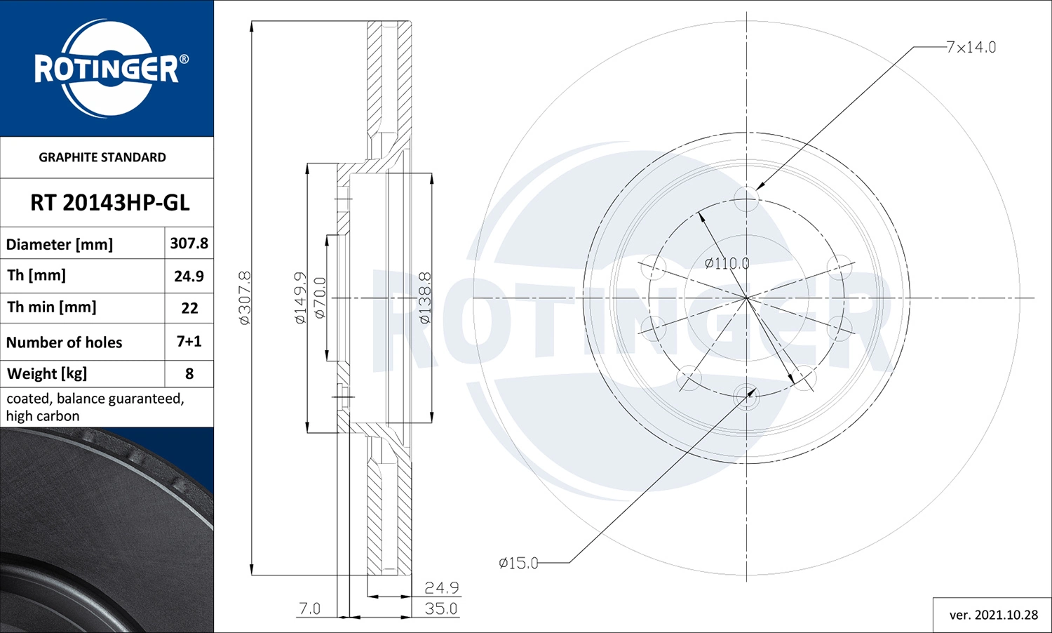 ROTINGER féktárcsa - RT 20143HP-GL - TothCarparts