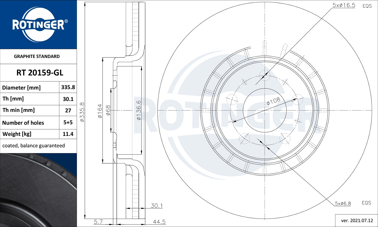 ROTINGER féktárcsa - RT 20159-GL - TothCarparts