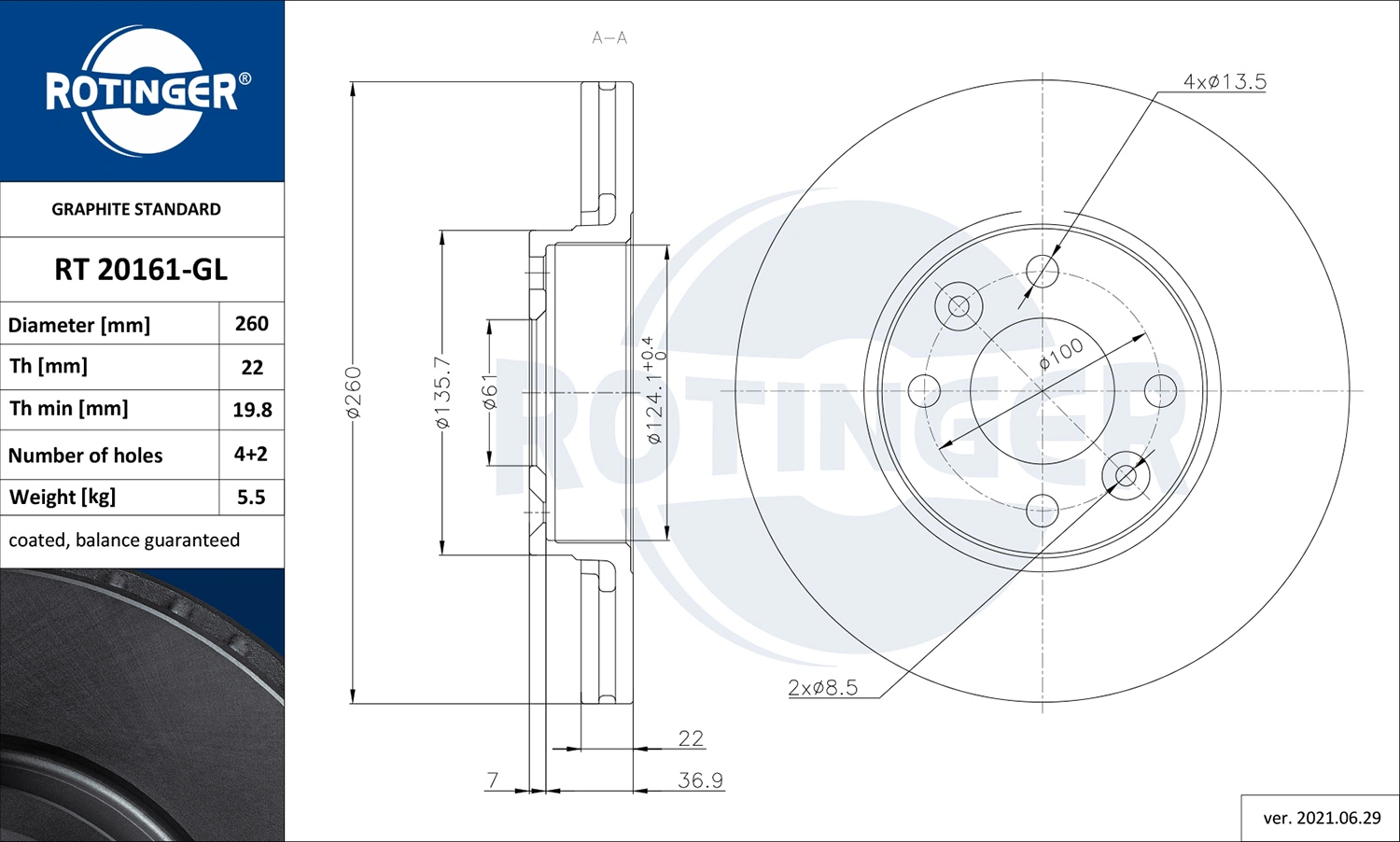 ROTINGER féktárcsa - RT 20161-GL - TothCarparts