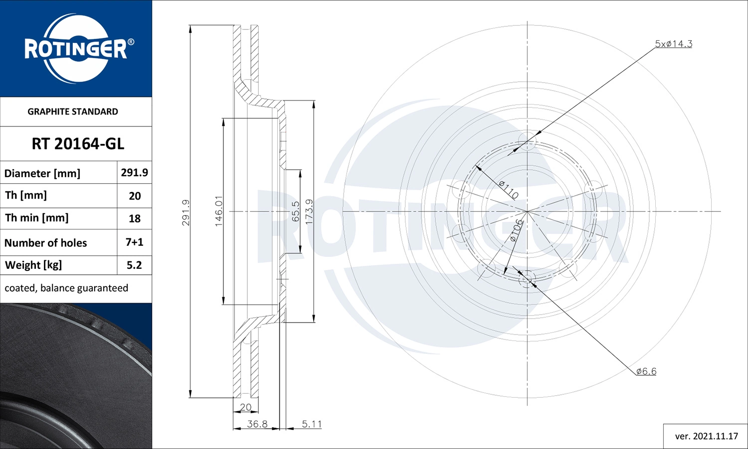 ROTINGER féktárcsa - RT 20164-GL - TothCarparts