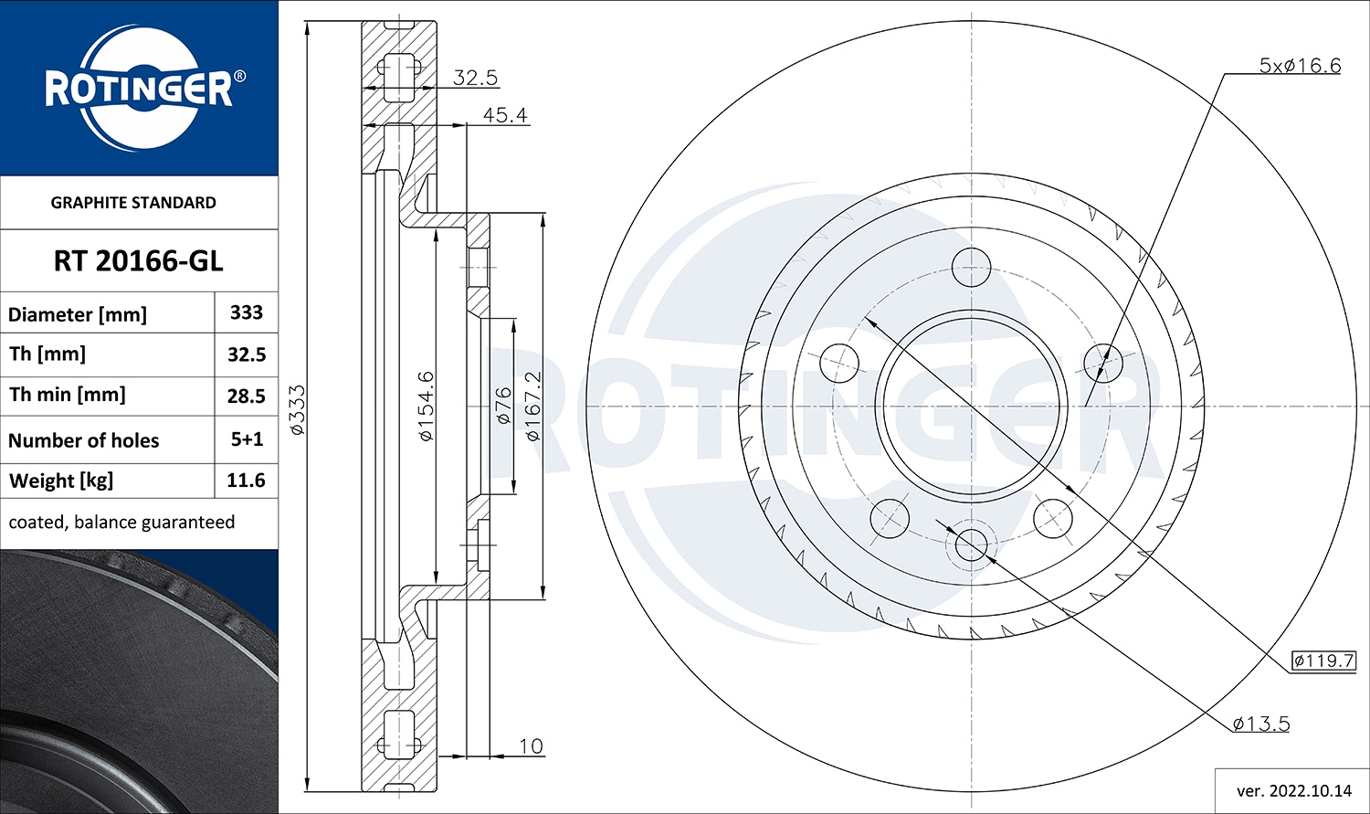 ROTINGER féktárcsa - RT 20166-GL - TothCarparts