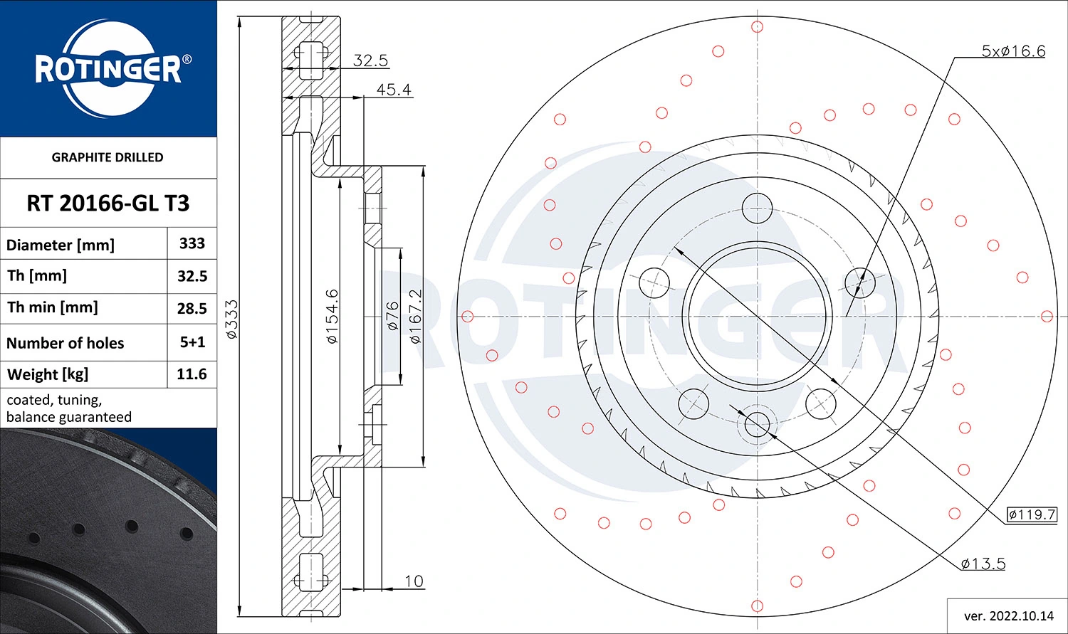 ROTINGER féktárcsa - RT 20166-GL T3 - TothCarparts