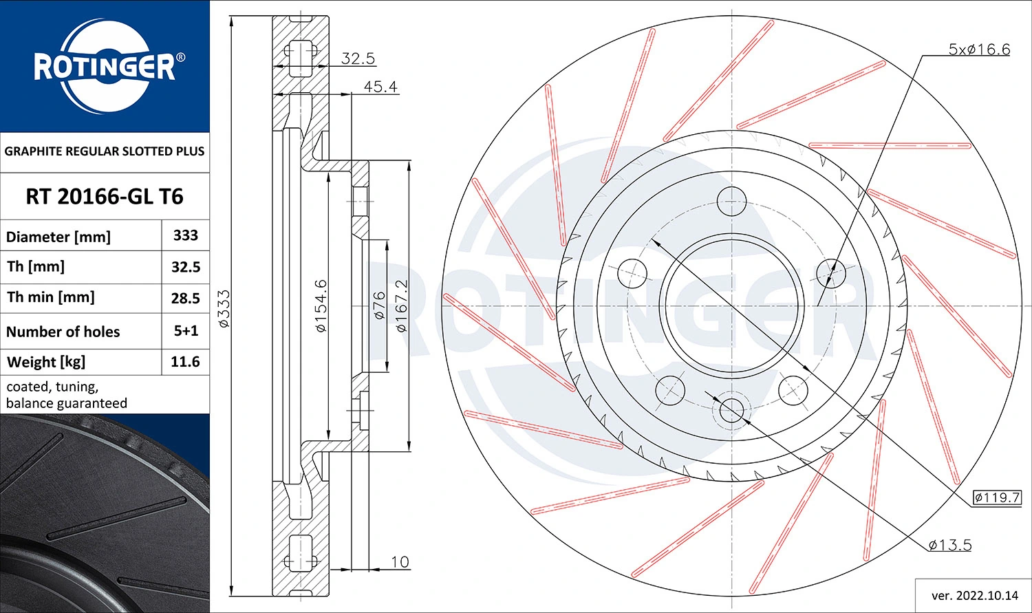 ROTINGER féktárcsa - RT 20166-GL T6 - TothCarparts