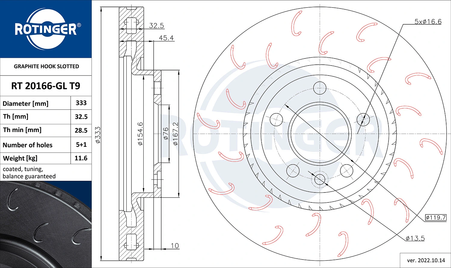 ROTINGER féktárcsa - RT 20166-GL T9 - TothCarparts