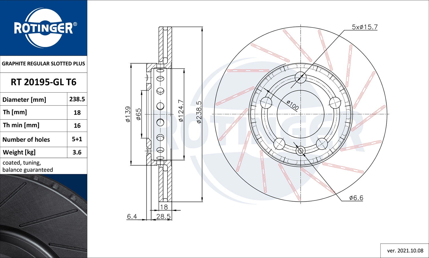 ROTINGER féktárcsa - RT 20195-GL T6 - TothCarparts