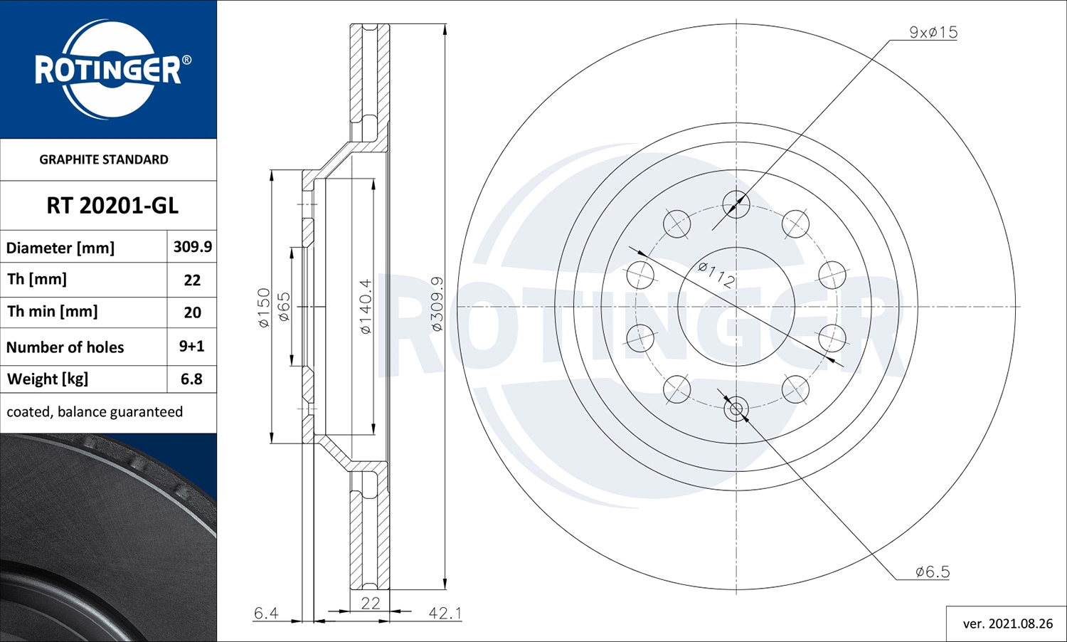 ROTINGER féktárcsa - RT 20201-GL - TothCarparts