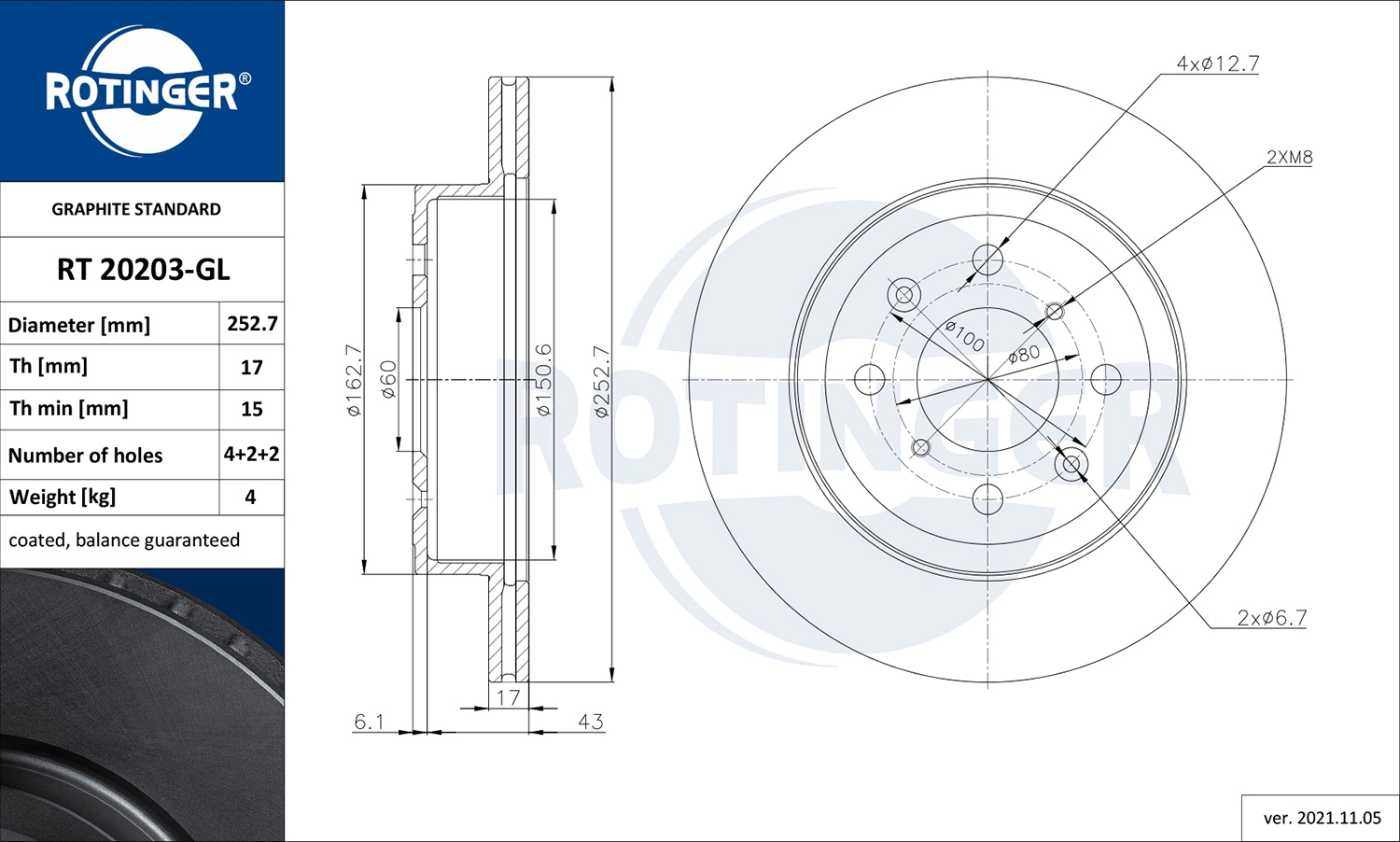 ROTINGER féktárcsa - RT 20203-GL - TothCarparts