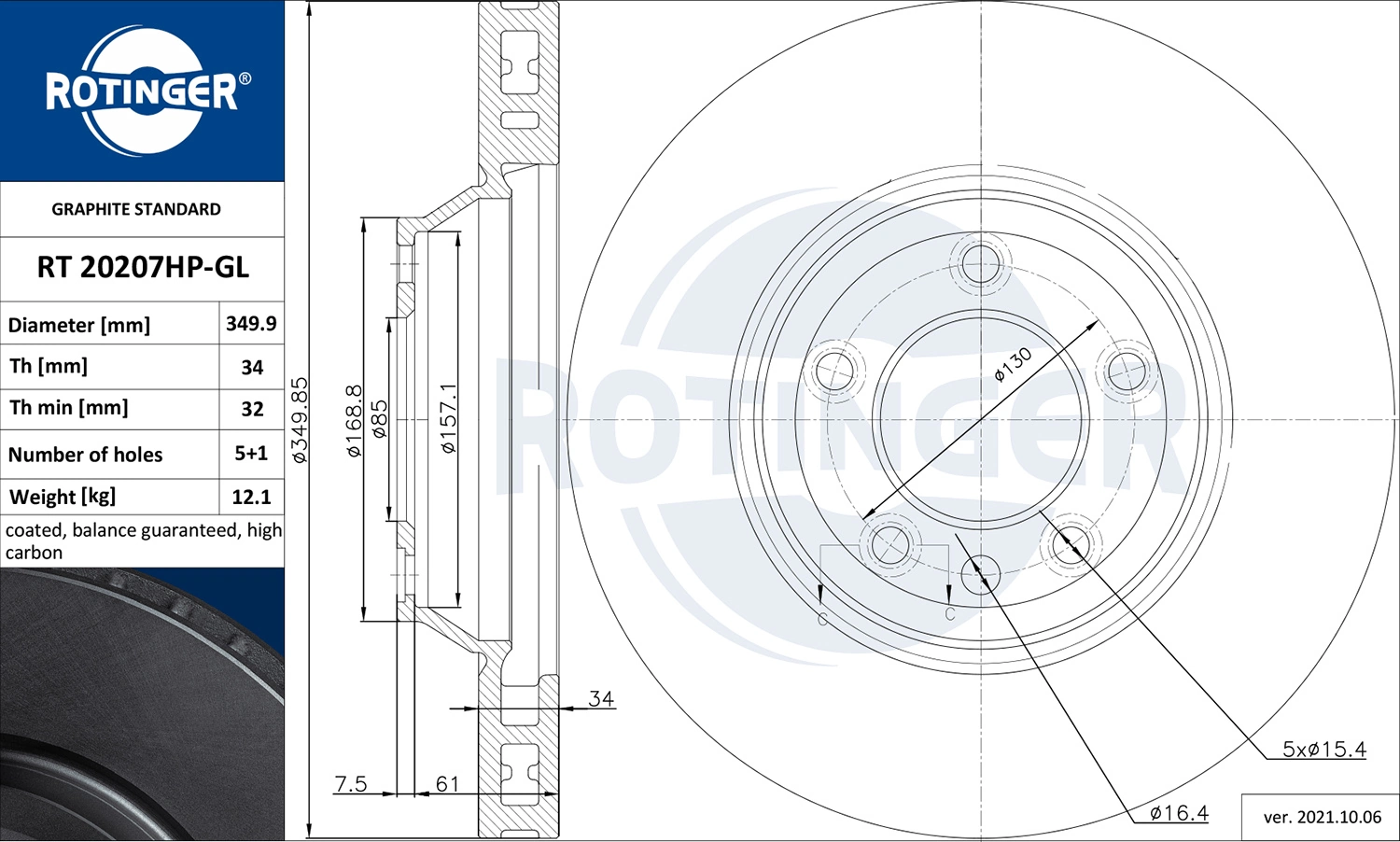 ROTINGER féktárcsa - RT 20207HP-GL - TothCarparts
