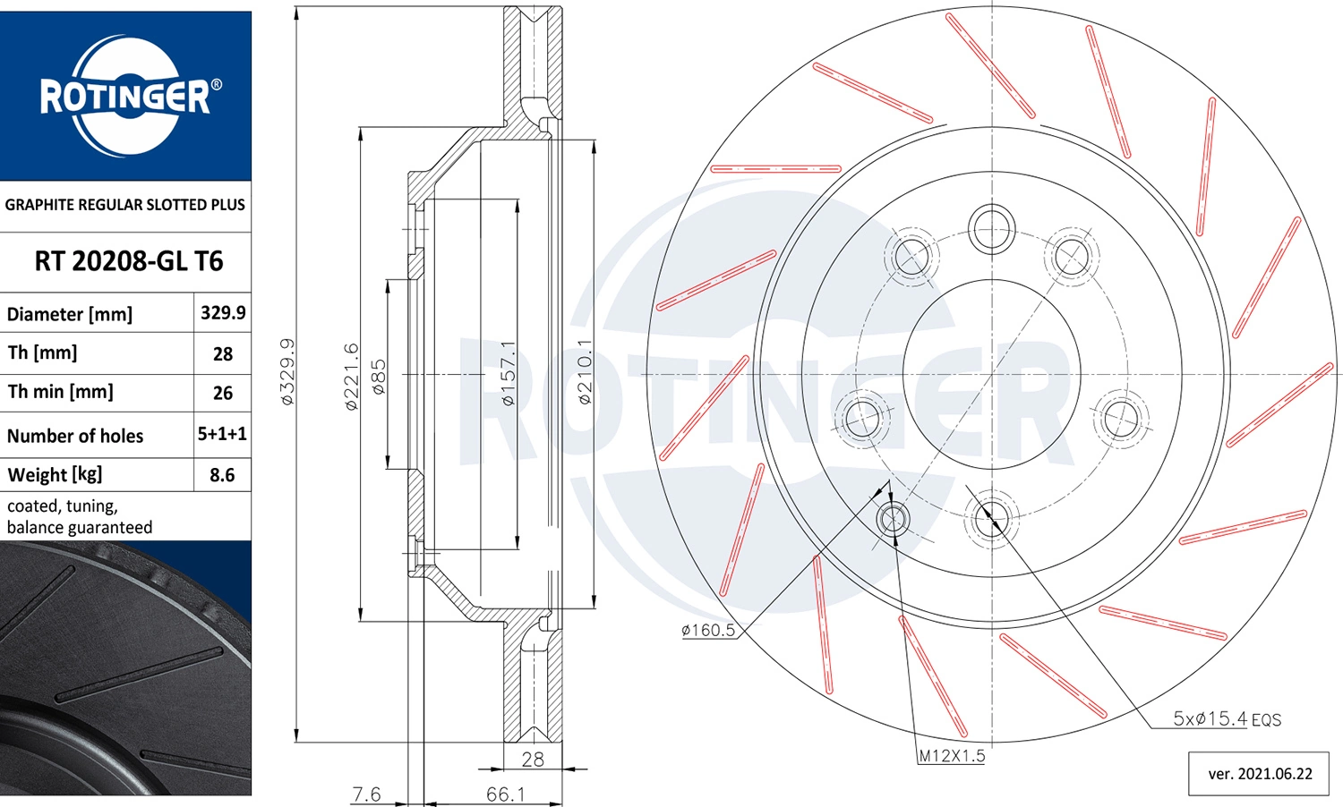 ROTINGER féktárcsa - RT 20208-GL T6 - TothCarparts