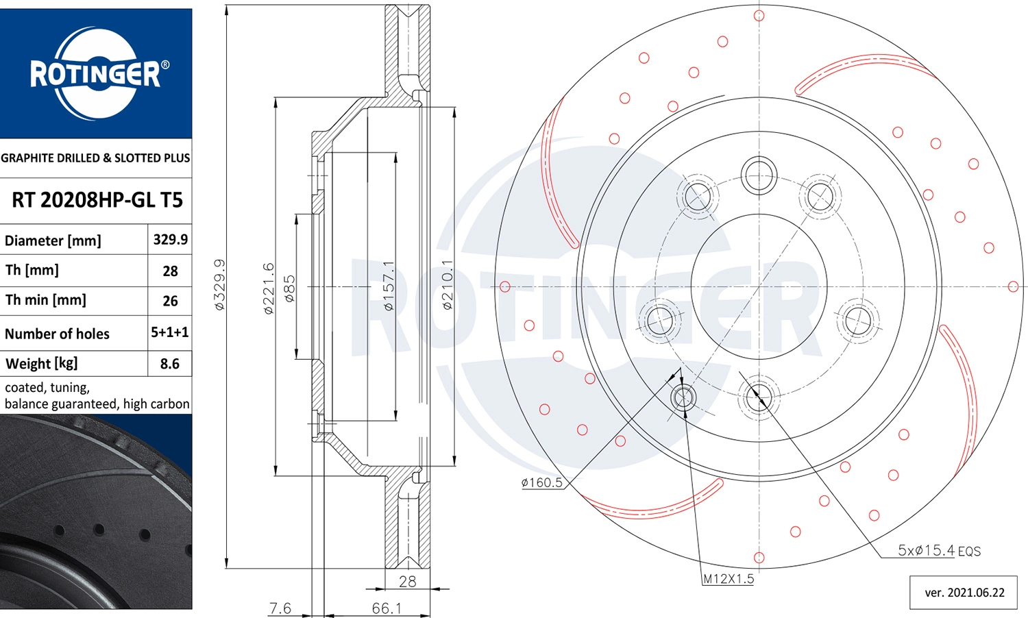 ROTINGER féktárcsa - RT 20208HP-GL T5 - TothCarparts