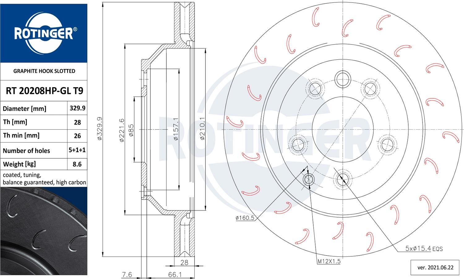 ROTINGER féktárcsa - RT 20208HP-GL T9 - TothCarparts
