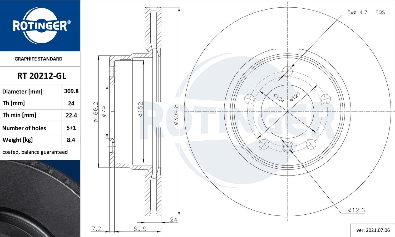 ROTINGER féktárcsa - RT 20212-GL - TothCarparts