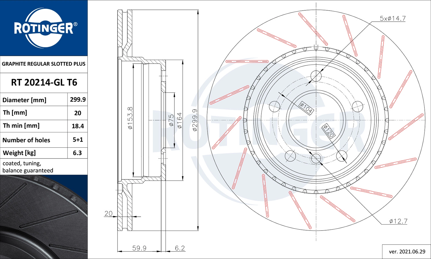 ROTINGER féktárcsa - RT 20214-GL T6 - TothCarparts