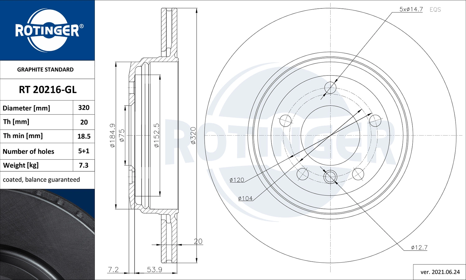 ROTINGER féktárcsa - RT 20216-GL - TothCarparts