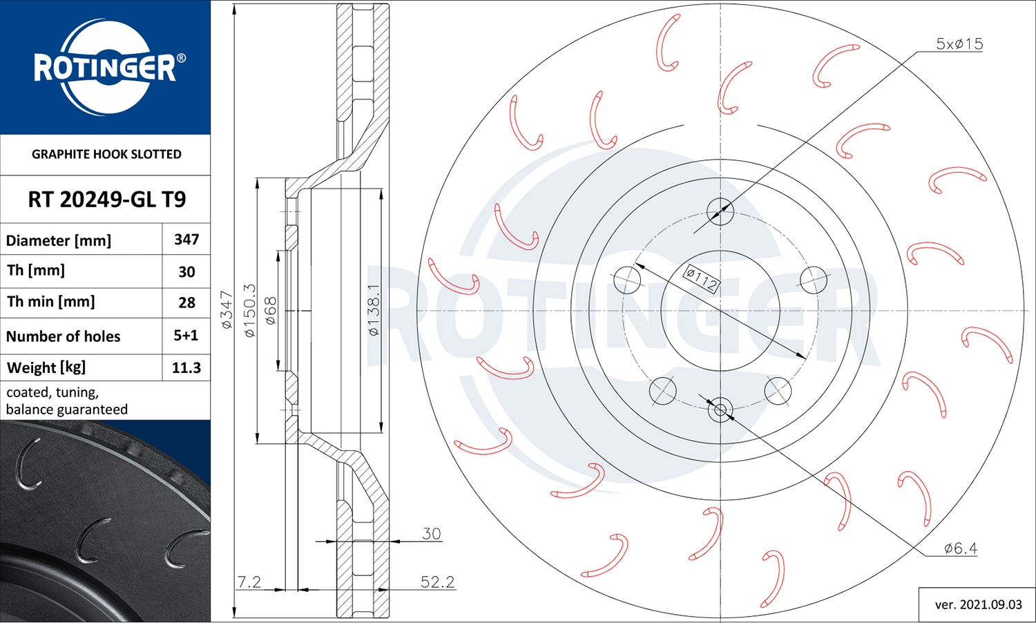 ROTINGER féktárcsa - RT 20249-GL T9 - TothCarparts