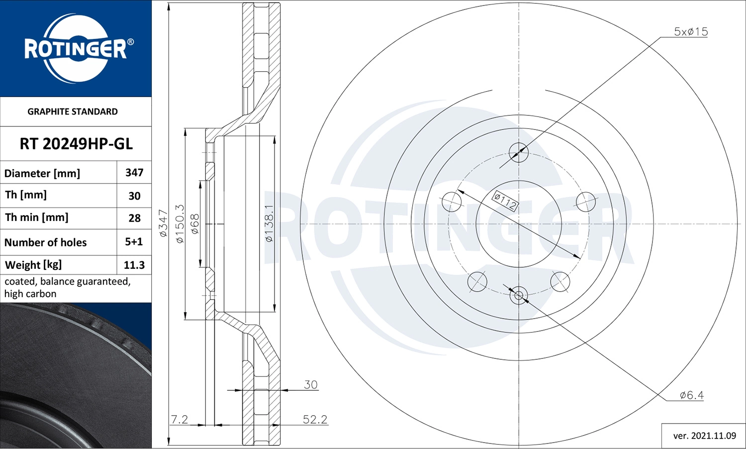 ROTINGER féktárcsa - RT 20249HP-GL - TothCarparts