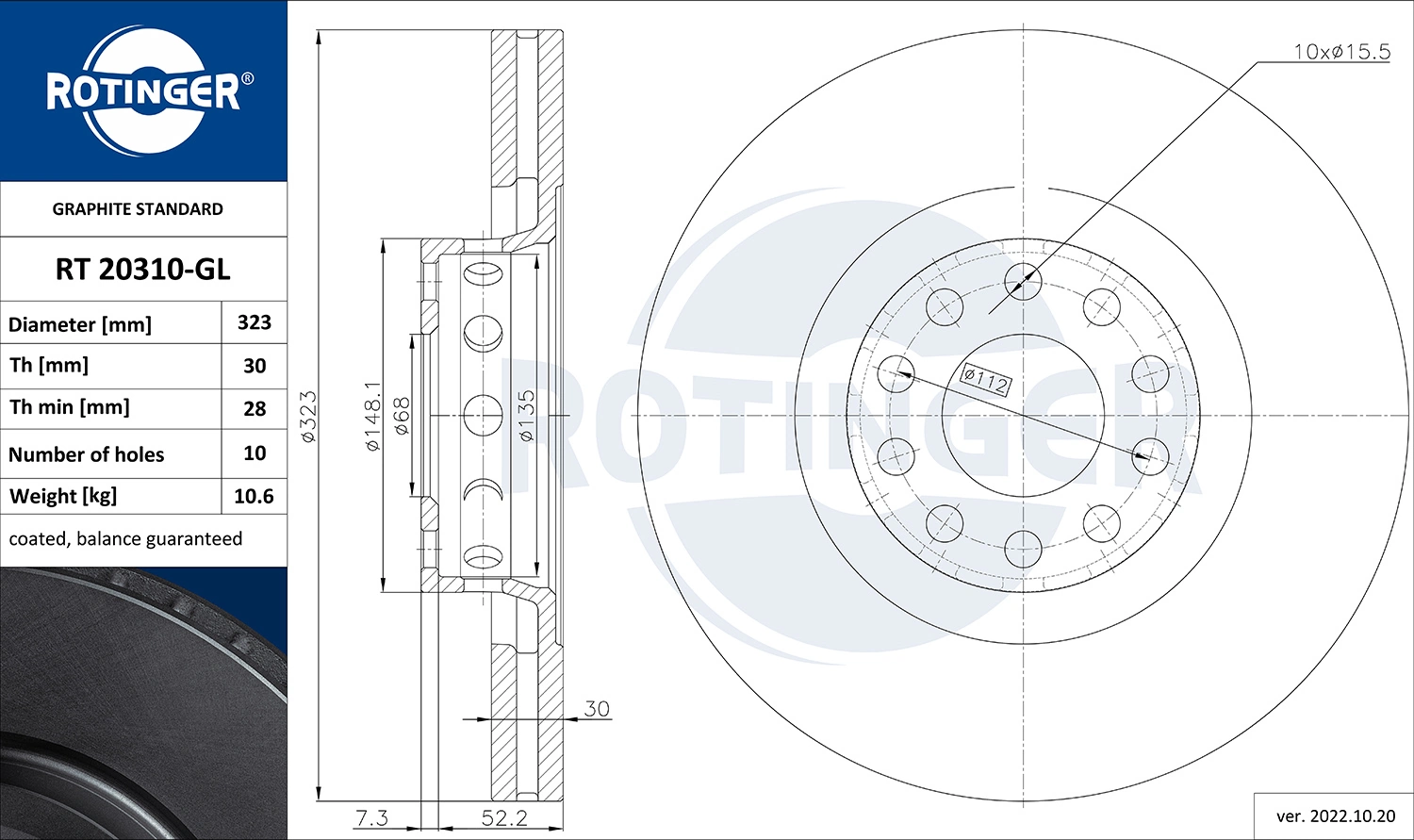 ROTINGER féktárcsa - RT 20310-GL - TothCarparts