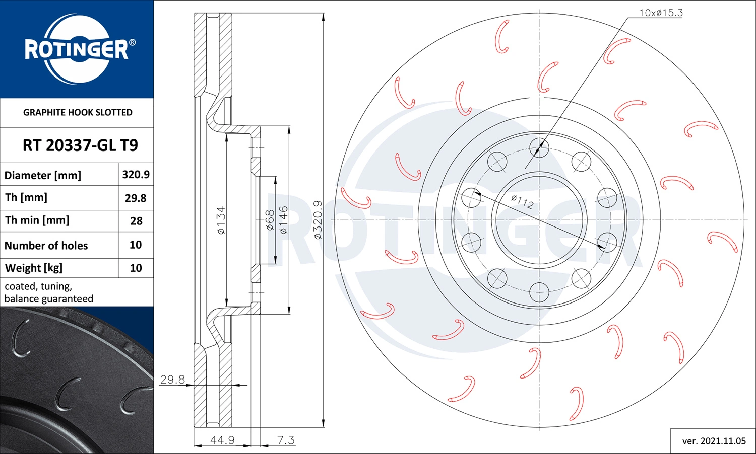ROTINGER féktárcsa - RT 20337-GL T9 - TothCarparts