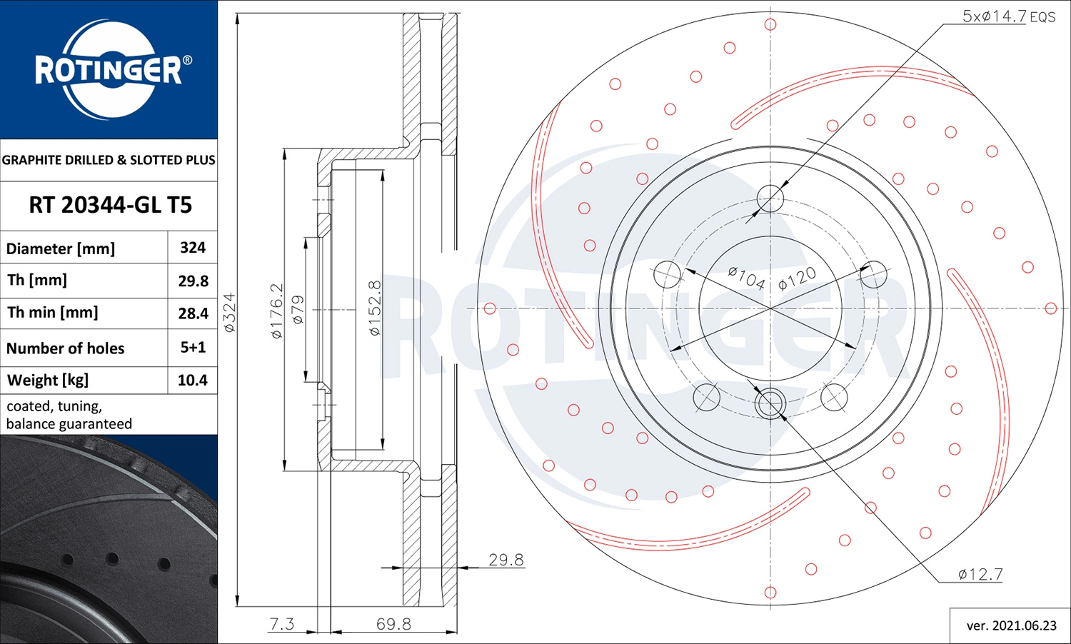 ROTINGER féktárcsa - RT 20344-GL T5 - TothCarparts
