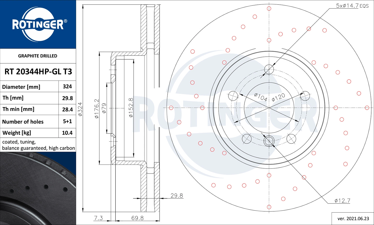 ROTINGER féktárcsa - RT 20344HP-GL T3 - TothCarparts