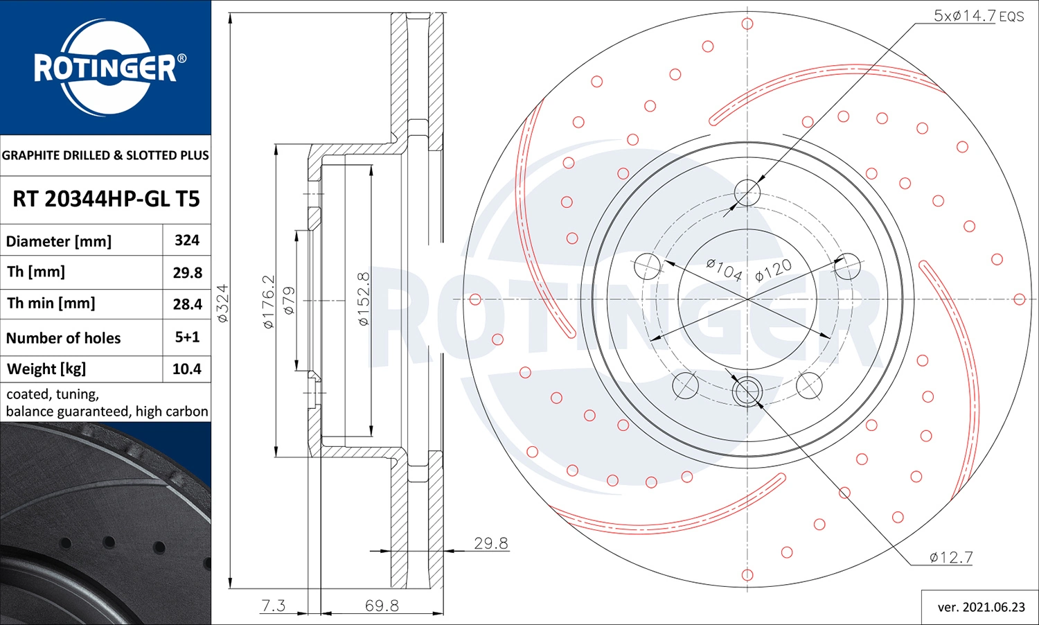 ROTINGER féktárcsa - RT 20344HP-GL T5 - TothCarparts