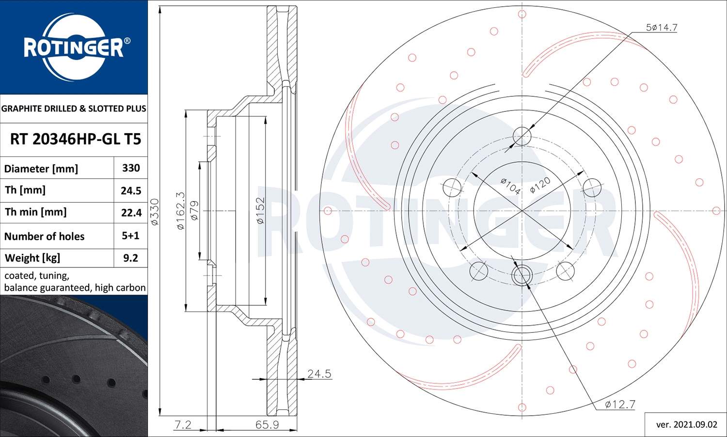 ROTINGER féktárcsa - RT 20346HP-GL T5 - TothCarparts
