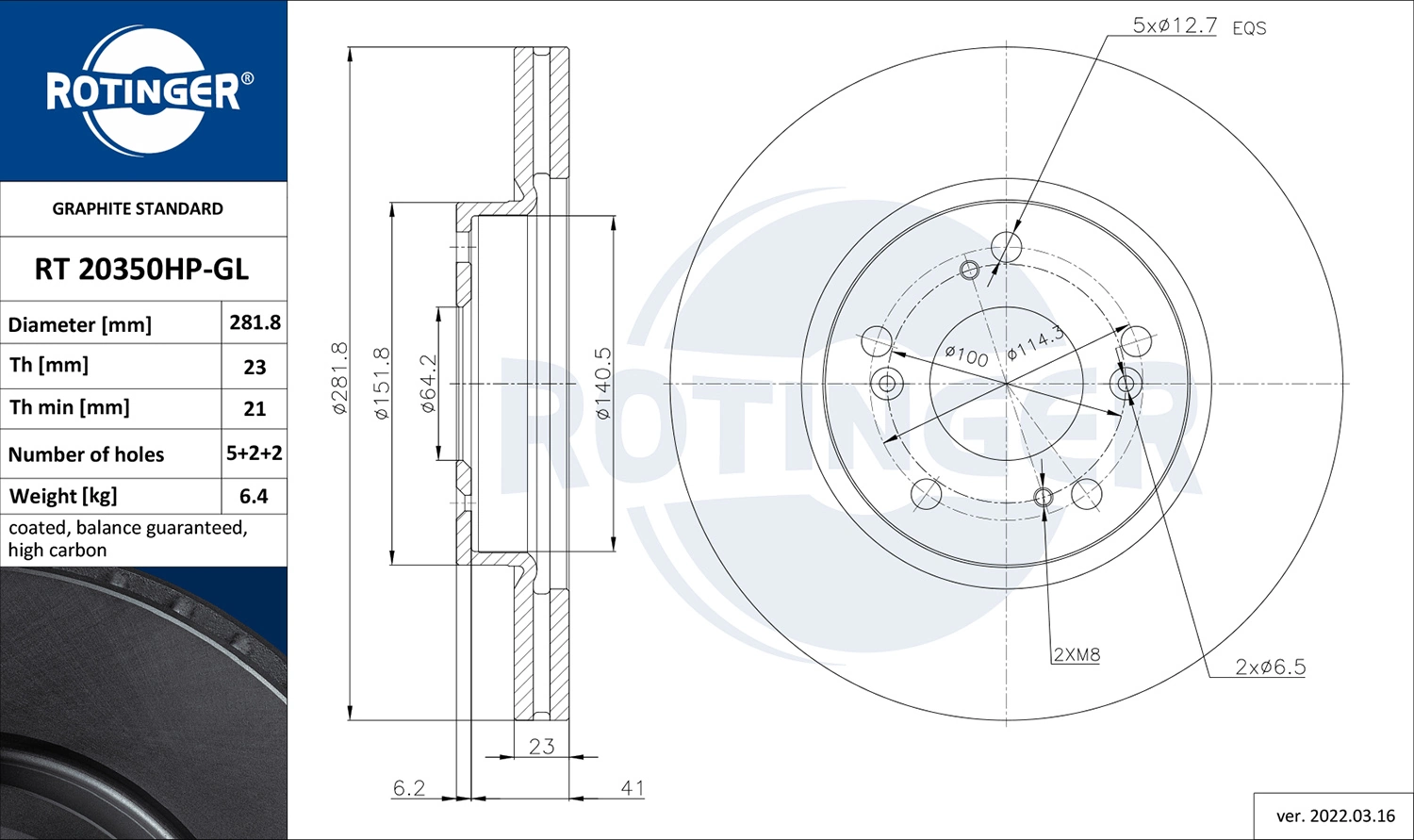 ROTINGER féktárcsa - RT 20350HP-GL - TothCarparts