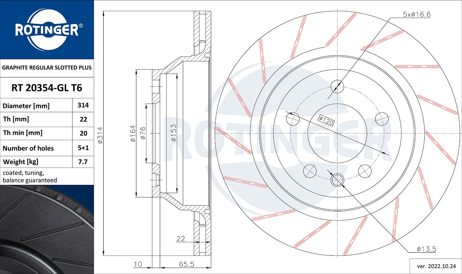 ROTINGER féktárcsa - RT 20354-GL T6 - TothCarparts