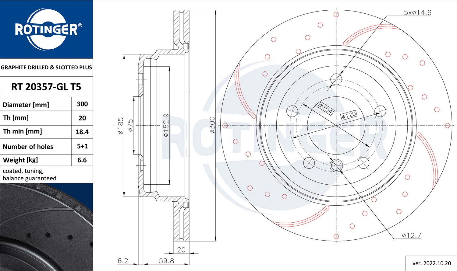 ROTINGER féktárcsa - RT 20357-GL T5 - TothCarparts