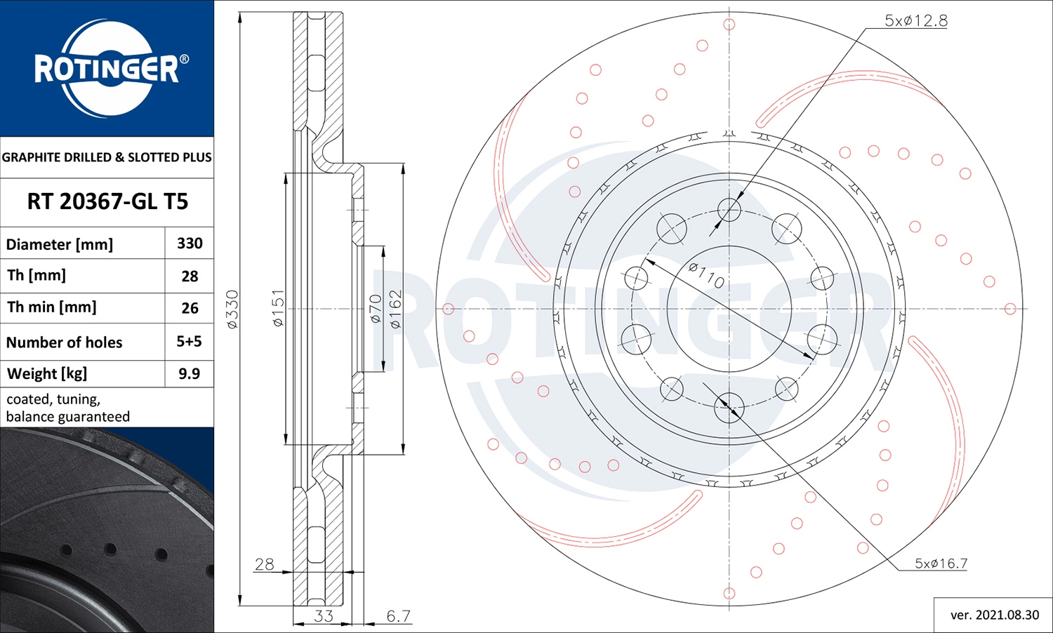 ROTINGER féktárcsa - RT 20367-GL T5 - TothCarparts