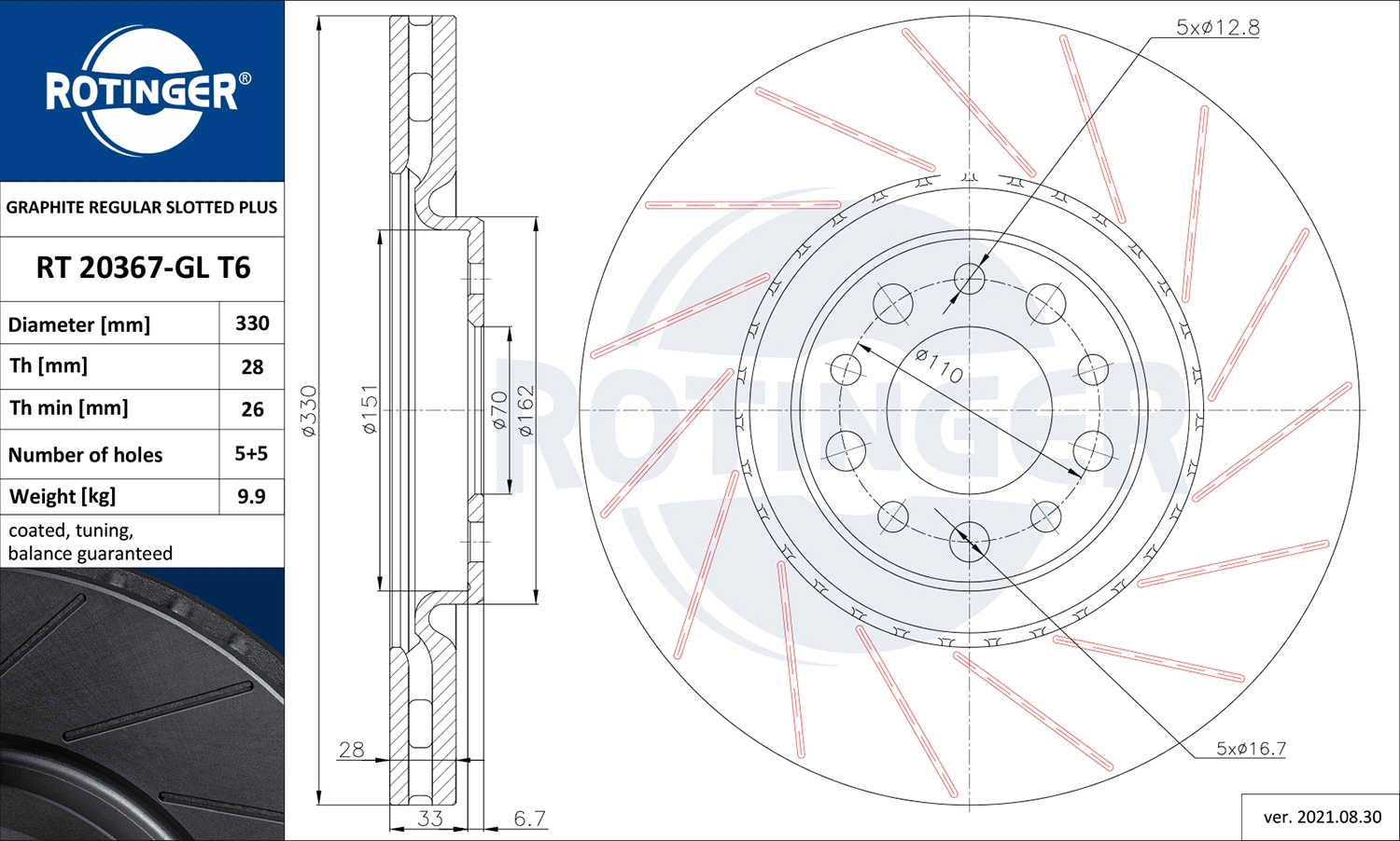 ROTINGER féktárcsa - RT 20367-GL T6 - TothCarparts