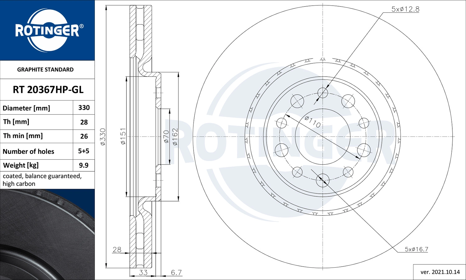ROTINGER féktárcsa - RT 20367HP-GL - TothCarparts