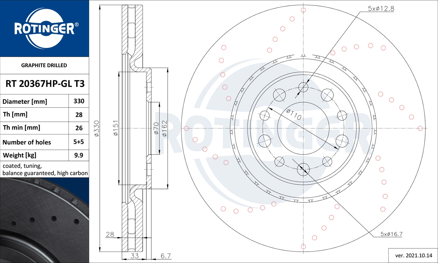 ROTINGER féktárcsa - RT 20367HP-GL T3 - TothCarparts