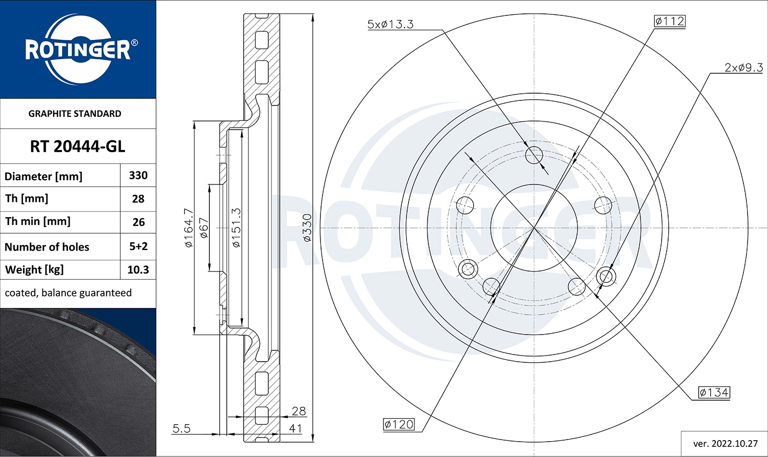 ROTINGER féktárcsa - RT 20444-GL - TothCarparts