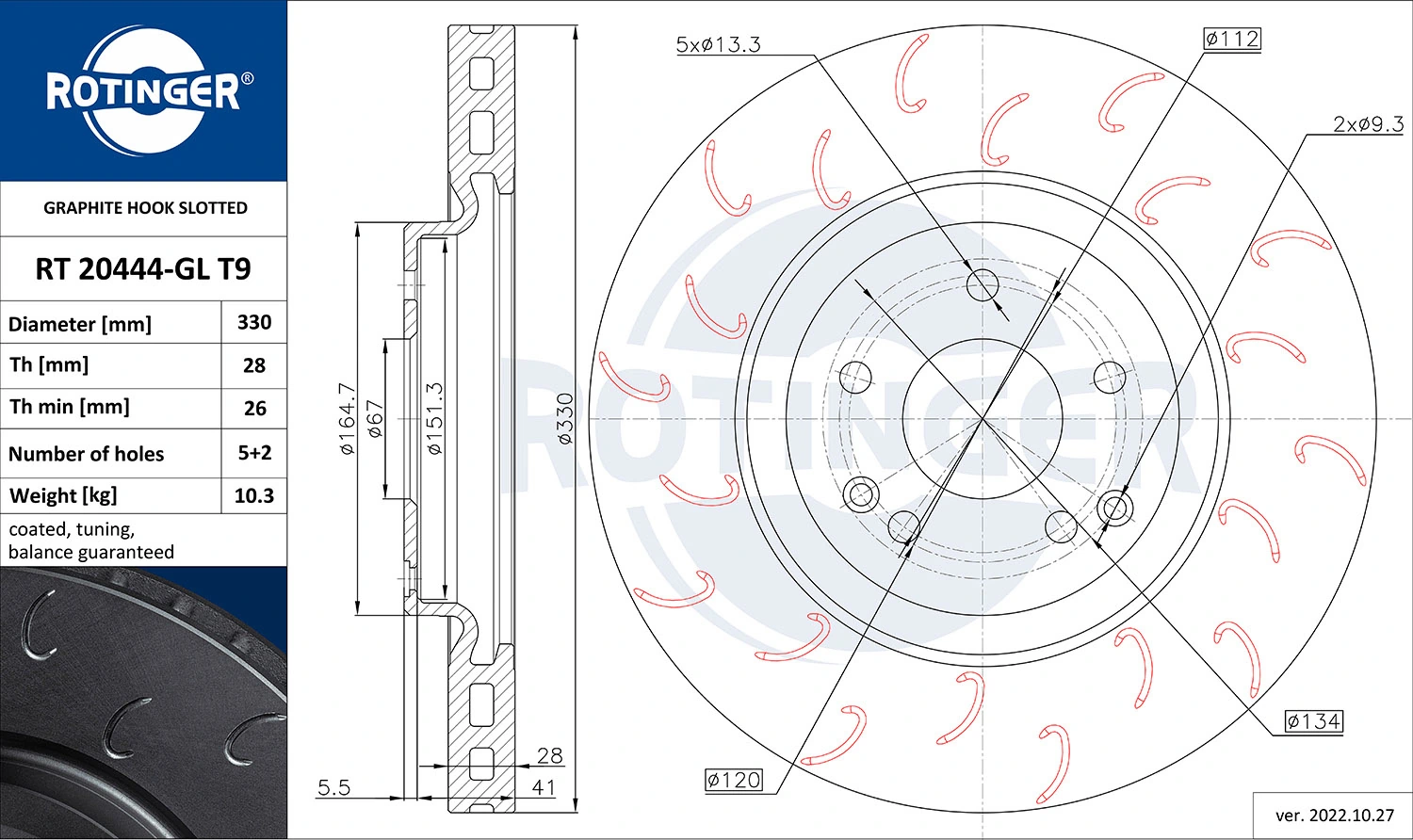 ROTINGER féktárcsa - RT 20444-GL T9 - TothCarparts
