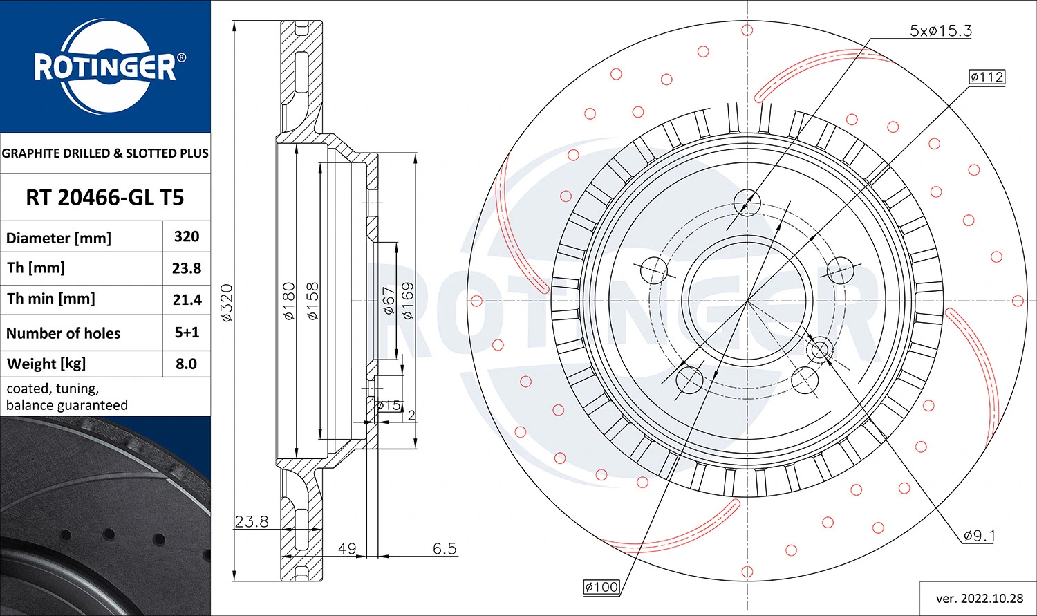ROTINGER féktárcsa - RT 20466-GL T5 - TothCarparts