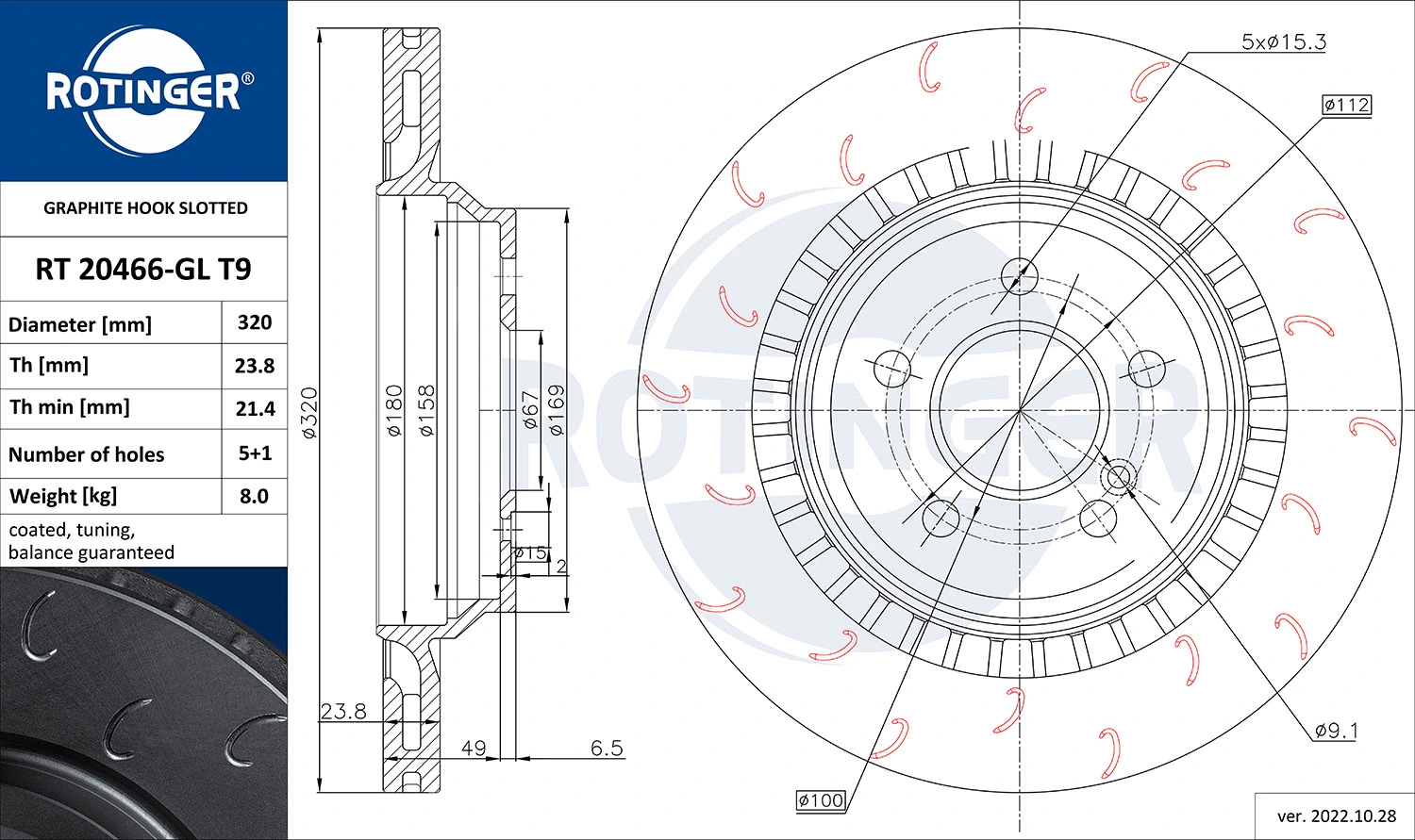 ROTINGER féktárcsa - RT 20466-GL T9 - TothCarparts