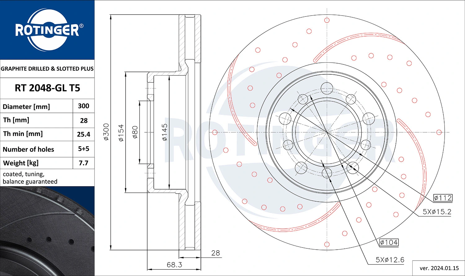 ROTINGER féktárcsa - RT 2048-GL T5 - TothCarparts