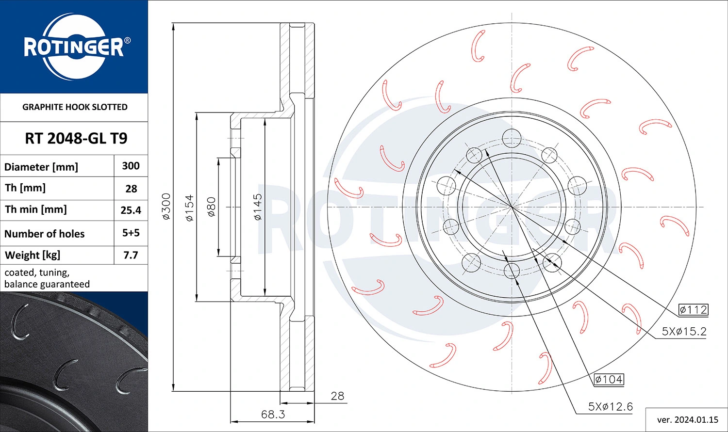 ROTINGER féktárcsa - RT 2048-GL T9 - TothCarparts