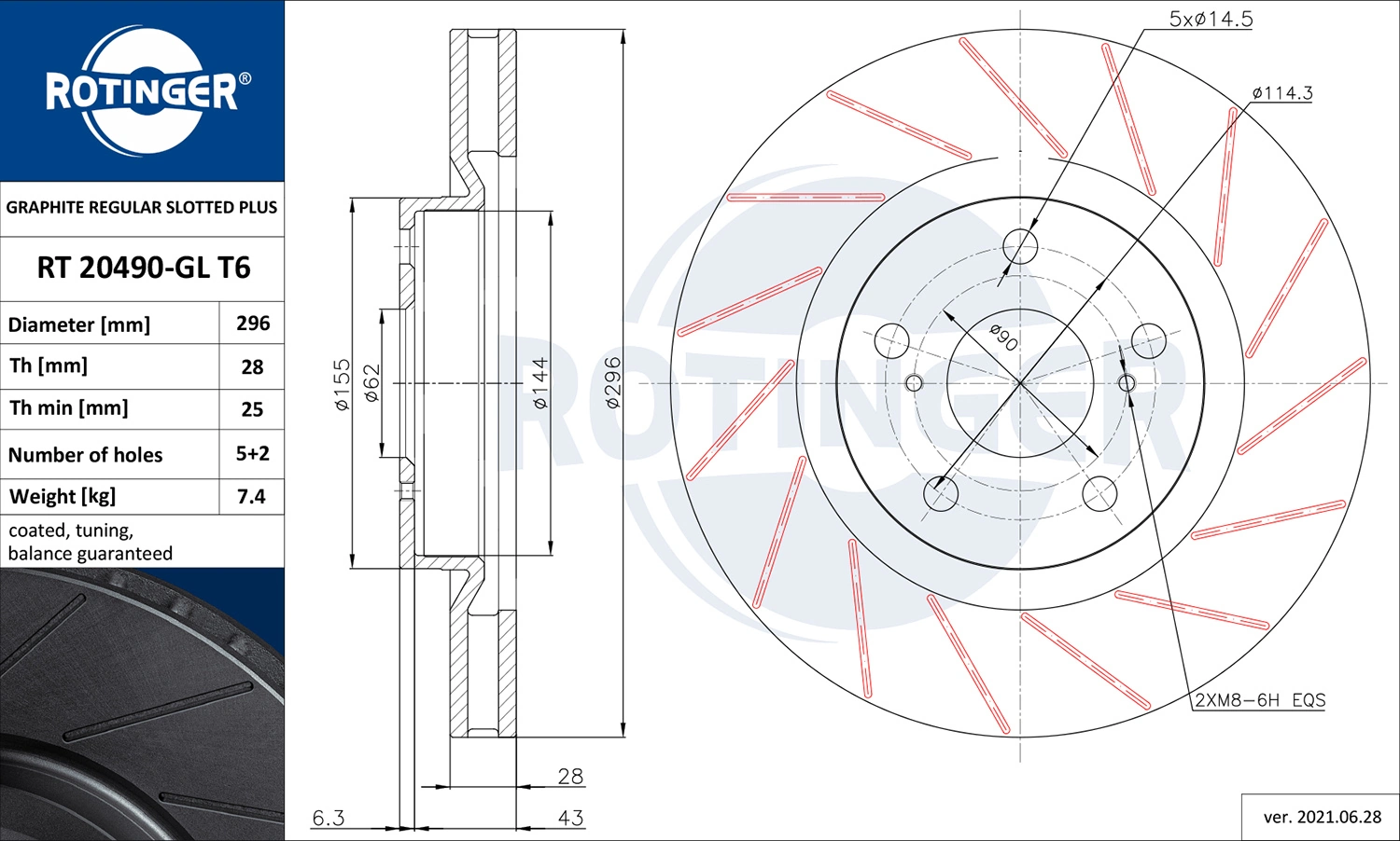 ROTINGER féktárcsa - RT 20490-GL T6 - TothCarparts
